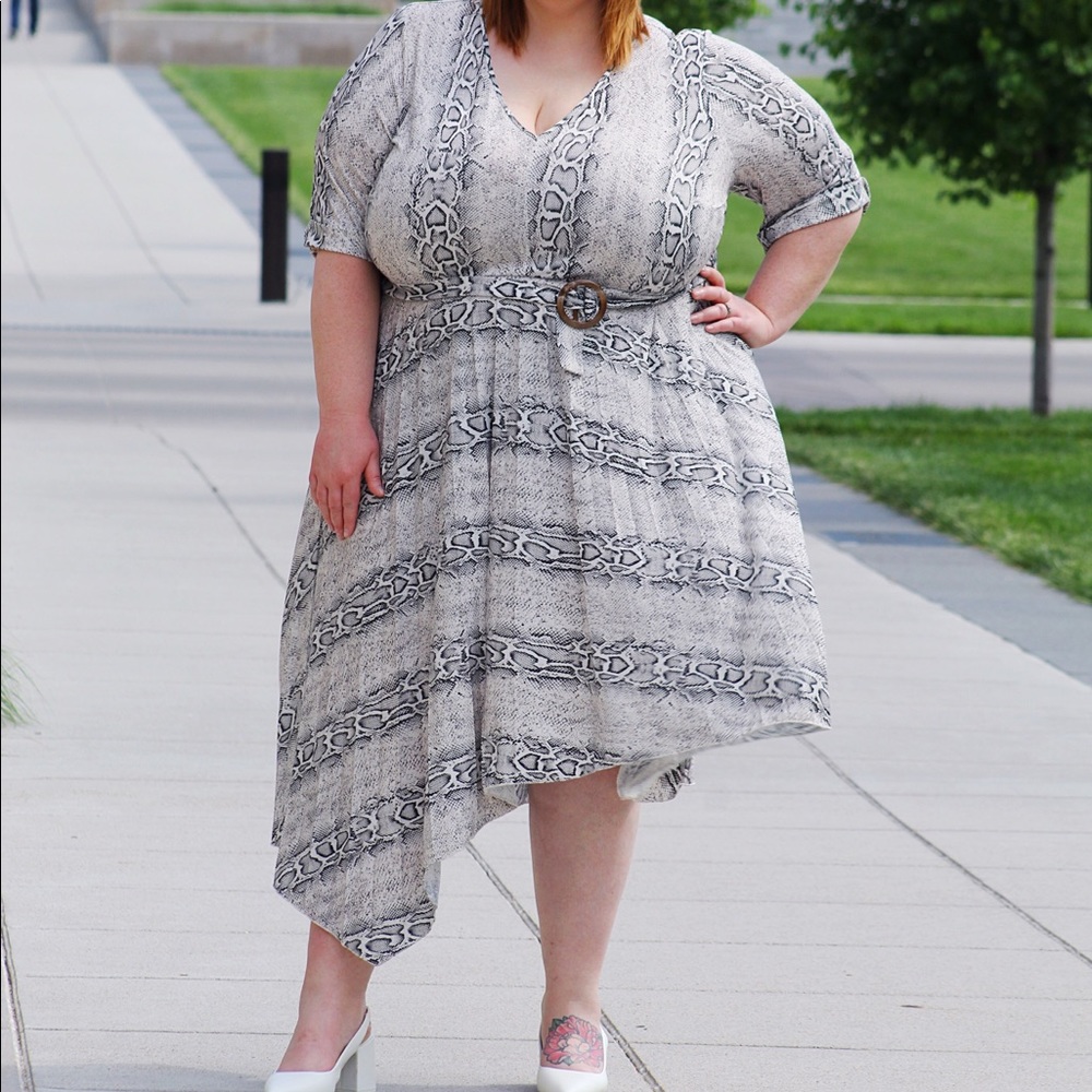 Asymmetrical snake print dress
